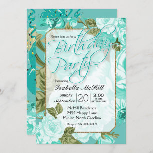 Invitation Joyeux anniversaire - Conception florale Turquoise