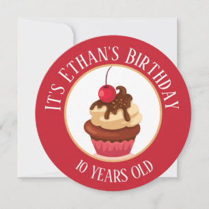 Invitation Joyeux Anniversaire, Cupcake avec Cerise sur le Ce