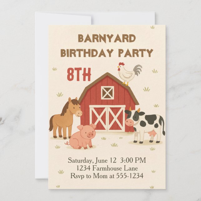 Invitation Joyeux Anniversaire d'Animaux de la Ferme (Devant)