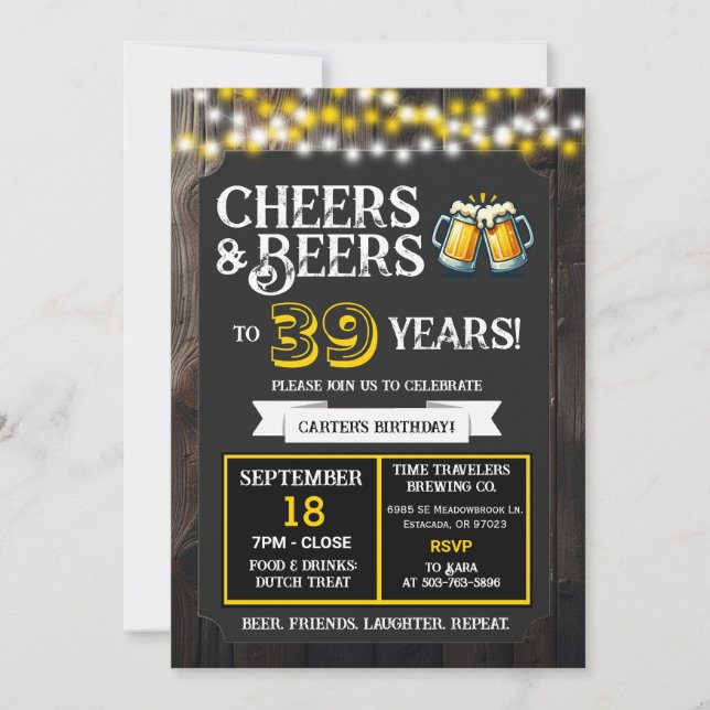 Invitation Joyeux Anniversaire de Brasserie : Tchin et Bières (Devant)