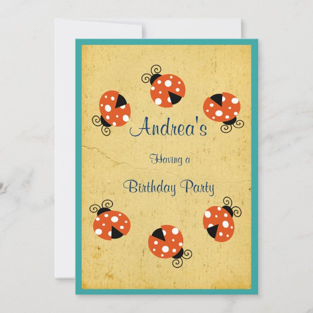 Invitation Joyeux anniversaire de coccinelle (Devant)