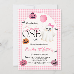 Invitation Joyeux anniversaire de fantôme rose Halloween 1ère