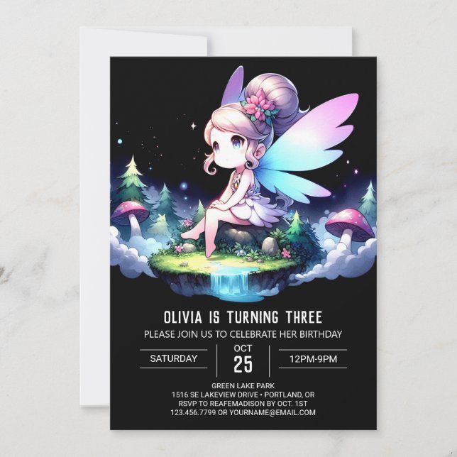 Invitation Joyeux anniversaire de fée majestueuse (Devant)