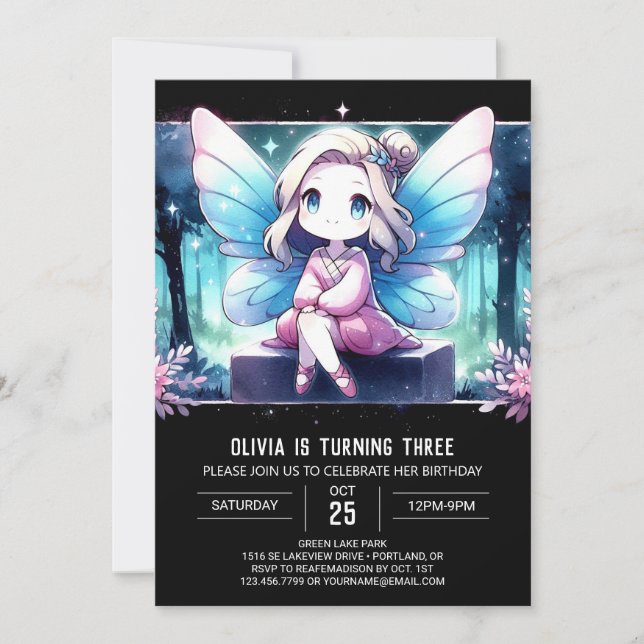 Invitation Joyeux anniversaire de fée majestueuse (Devant)