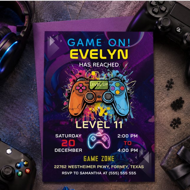 Invitation Joyeux Anniversaire de jeu vidéo niveau supérieur (Game On Level Up Video Game Birthday Invitation)