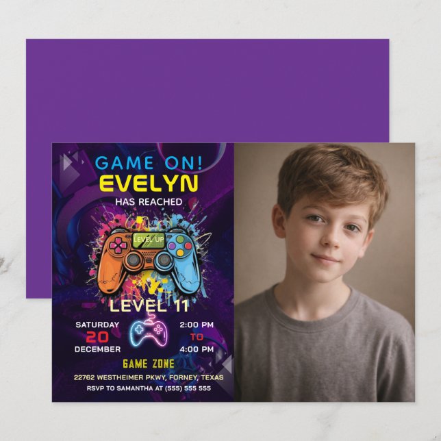 Invitation Joyeux Anniversaire de jeu vidéo niveau supérieur (Devant / Derrière)