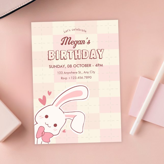 Invitation Joyeux anniversaire de lapin mignon (Créateur téléchargé)
