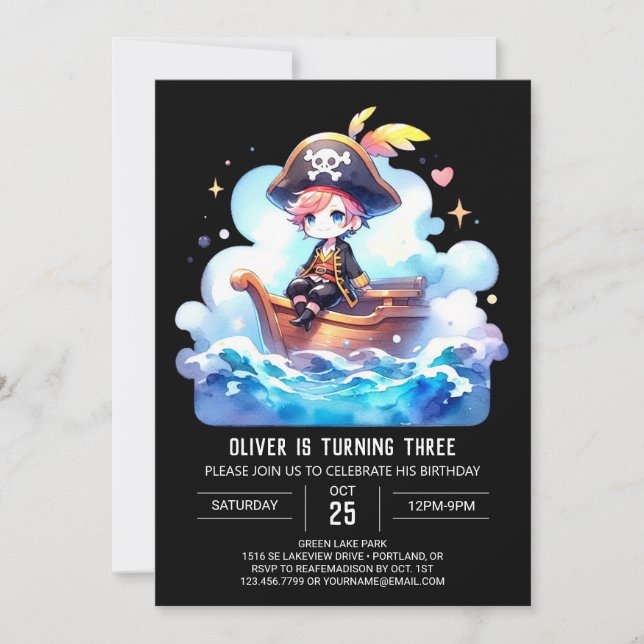 Invitation Joyeux anniversaire de Pirate élégant (Devant)