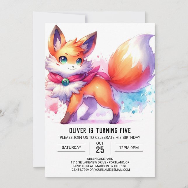 Invitation Joyeux anniversaire de Renard moderne (Devant)