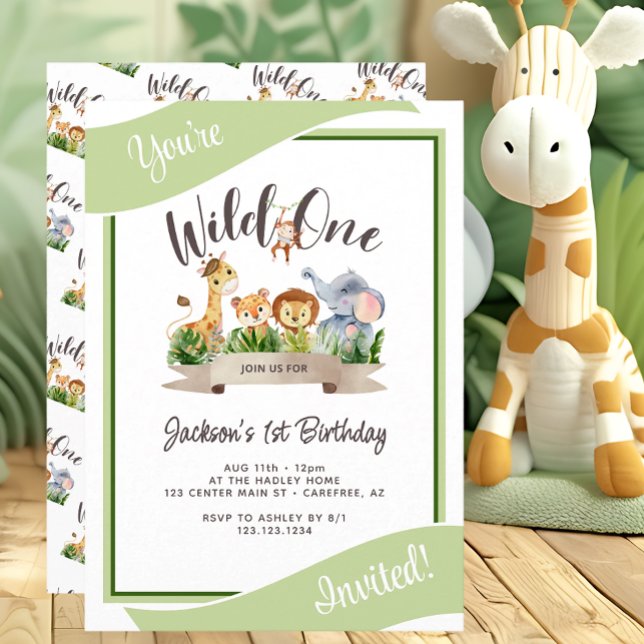 Invitation Joyeux Anniversaire de Safari Mignon Sauvage Vert (Créateur téléchargé)