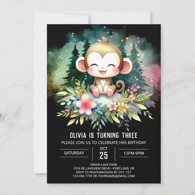Invitation Joyeux anniversaire de singe (Devant)