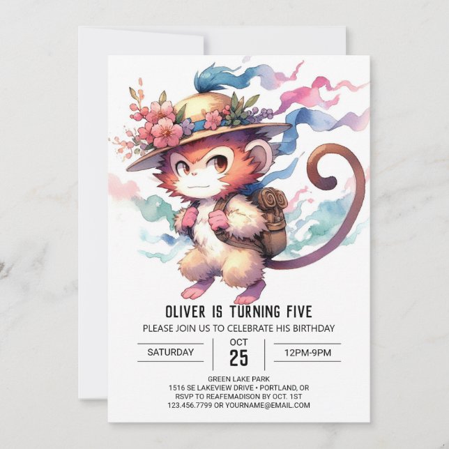 Invitation Joyeux anniversaire de singe en ligne (Devant)