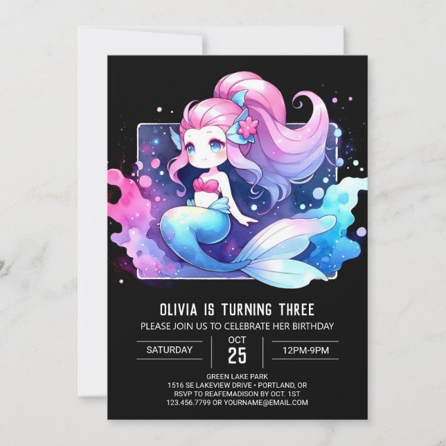 Invitation Joyeux anniversaire de sirène enchantée (Devant)