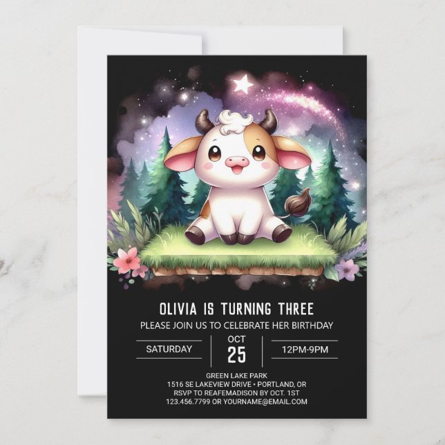 Invitation Joyeux anniversaire de vache en ligne (Devant)