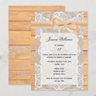 Invitation Joyeux Anniversaire Dentelle Élégante, Ruban & Nœu