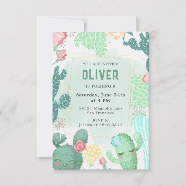 Invitation Joyeux anniversaire des cactus (Devant)