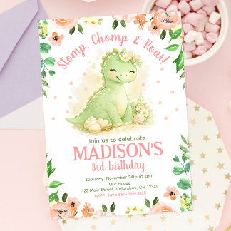 Invitation Joyeux Anniversaire Dinosaure Mignon Aquarelle Fle