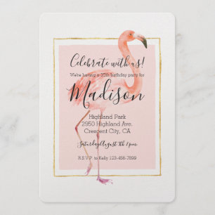 Invitation Joyeux anniversaire du Flamant rose rose