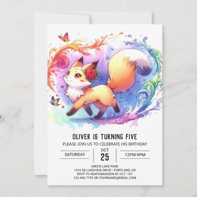 Invitation Joyeux anniversaire Editable Fox (Devant)