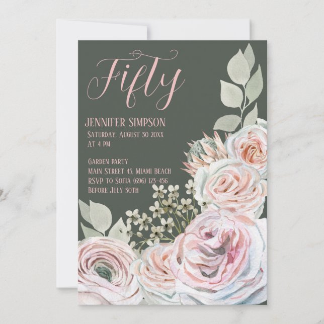 Invitation Joyeux anniversaire en rose pâle et arrière - plan (Devant)