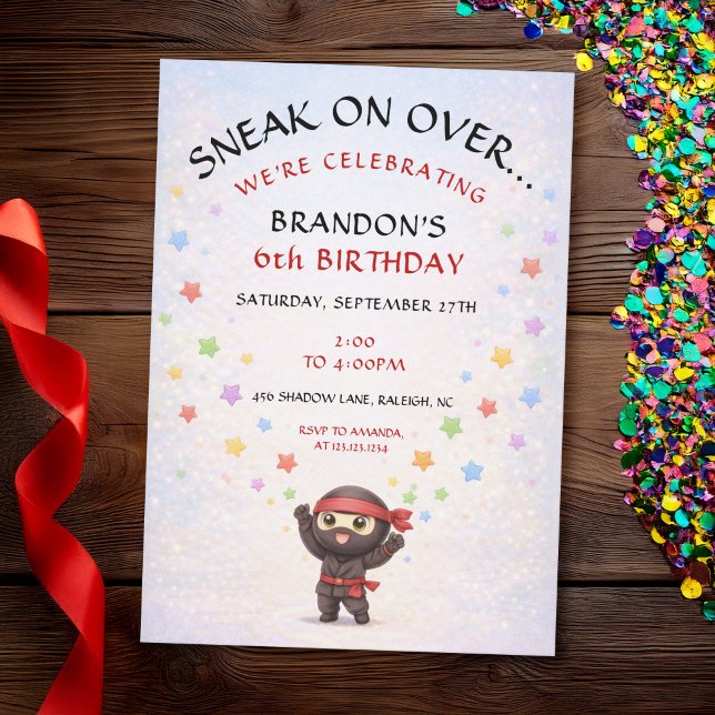 Invitation Joyeux Anniversaire Enfant avec Ninja Chibi Mignon (Créateur téléchargé)
