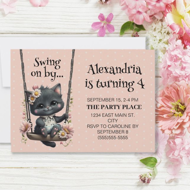 Invitation Joyeux Anniversaire Enfant Chat Mignon sur une Bal (Créateur téléchargé)