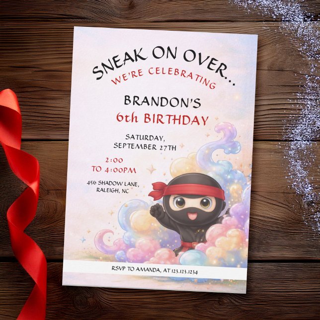 Invitation Joyeux Anniversaire Enfant Ninja Pastel Rêveur (Créateur téléchargé)