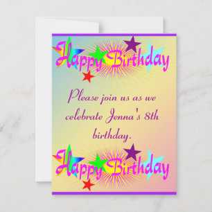 Invitation Joyeux anniversaire et étoiles -