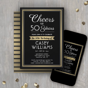 Invitation Joyeux Anniversaire Fête Black, White et Gold