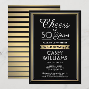 Invitation Joyeux Anniversaire Fête Black, White et Gold