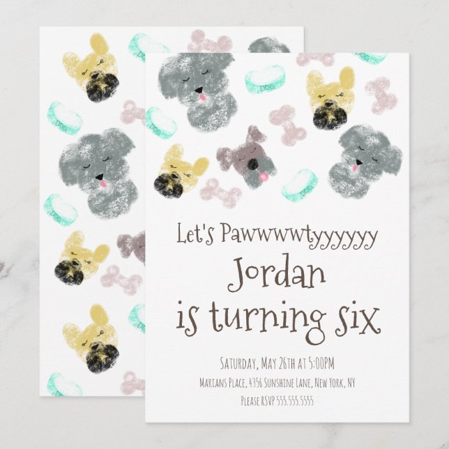 Invitation Joyeux Anniversaire Fête de Chiot Mignon Toutou  (Devant / Derrière)