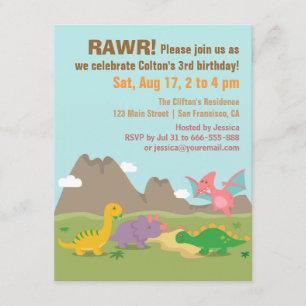 Invitation Joyeux Anniversaire Fête de Dinosaure Coloré Migno