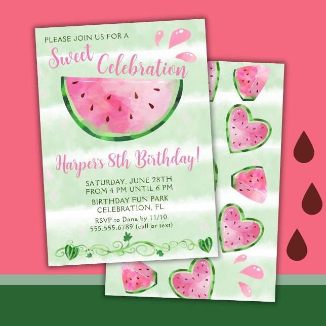 Invitation Joyeux Anniversaire Fête Pastèque Mignon (Créateur téléchargé)
