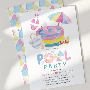 Invitation Joyeux Anniversaire Fille à Thème Piscine