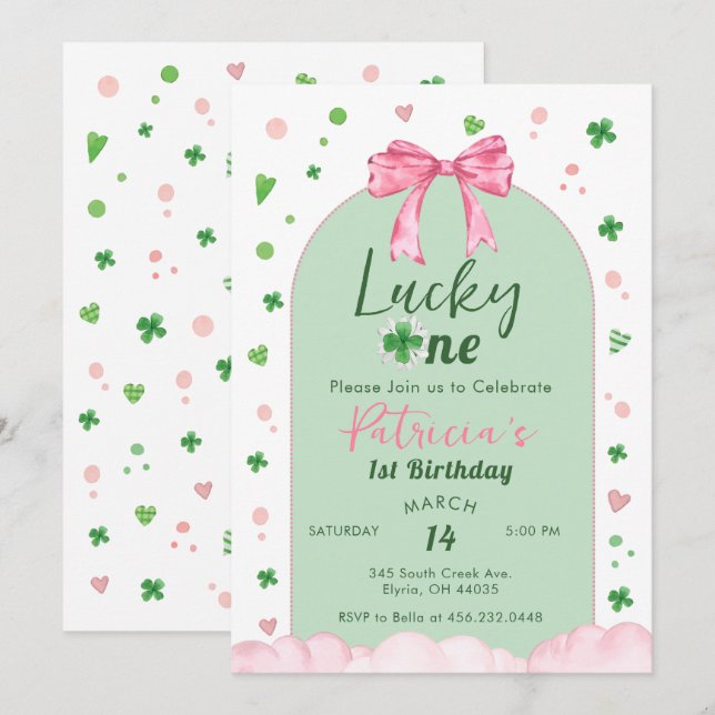Invitation Joyeux Anniversaire Fille St Patrick Lucky One (Devant / Derrière)