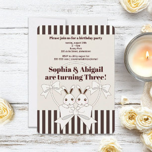 Invitation Joyeux Anniversaire Filles Jumelles Lapin Rayure C