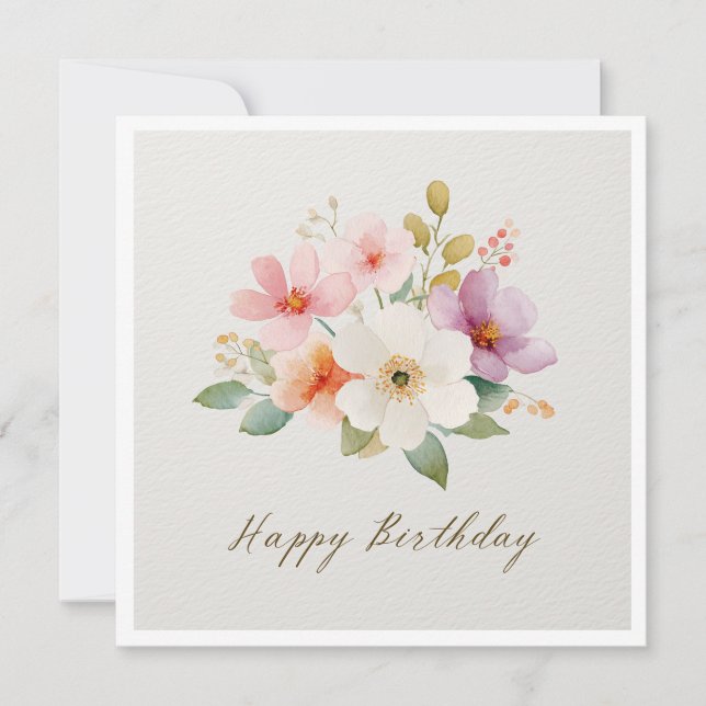 Invitation Joyeux Anniversaire Fleur Sauvage Colorée (Devant)