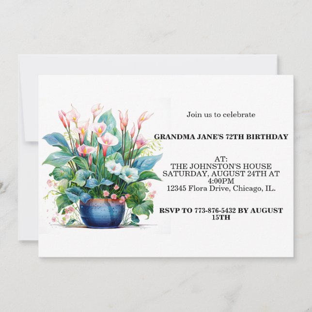Invitation Joyeux Anniversaire Fleurs Colorées Fête (Devant)