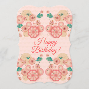 Invitation Joyeux Anniversaire - Fleurs de Pêche Printemps Dé
