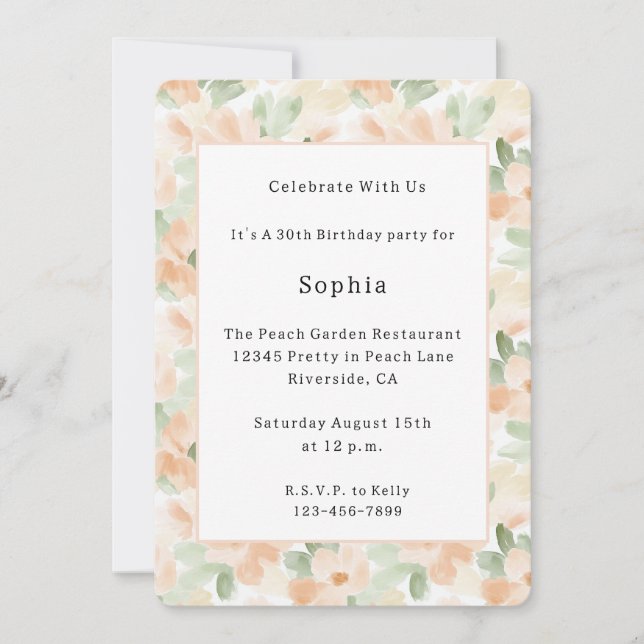 Invitation Joyeux Anniversaire Fleurs de Pêcher Blanches Joli (Devant)