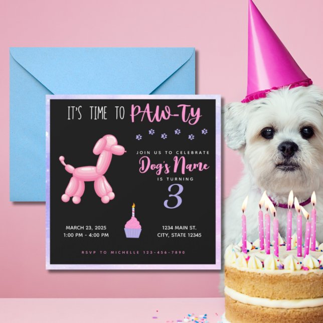 Invitation Joyeux anniversaire Fourrure bébé Fille Chien Fête (Créateur téléchargé)