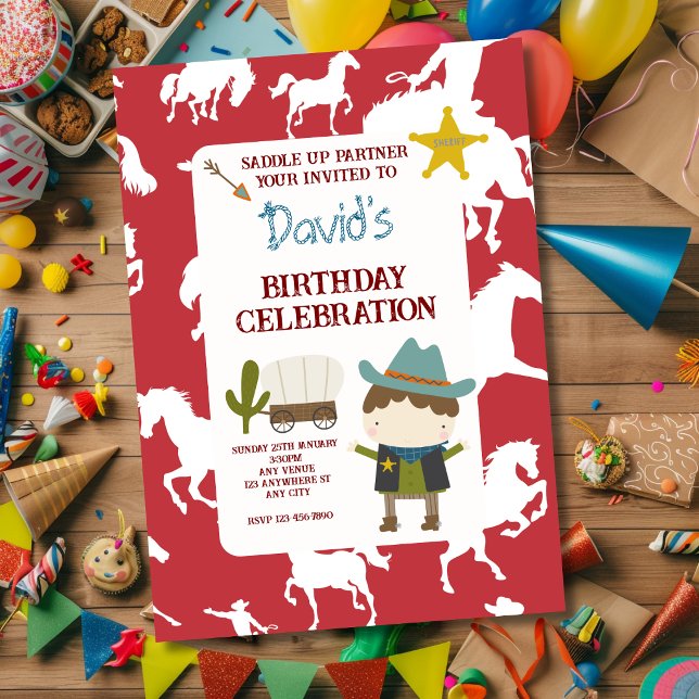 Invitation Joyeux Anniversaire Garçon Cheval Rouge Mignon (Créateur téléchargé)