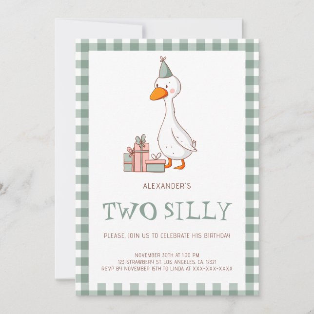 Invitation Joyeux Anniversaire Garçon Mignon Vert Deux Oie Id (Devant)