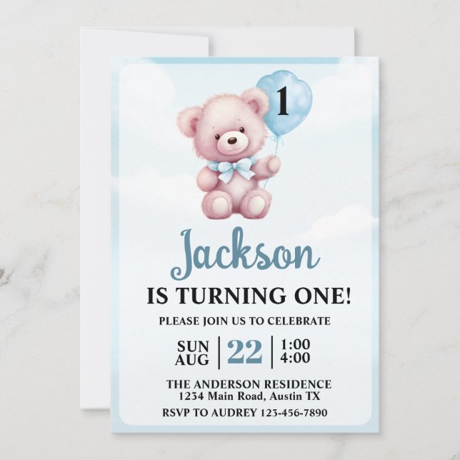 Invitation Joyeux Anniversaire Garçon Ourson Mignon (Devant)