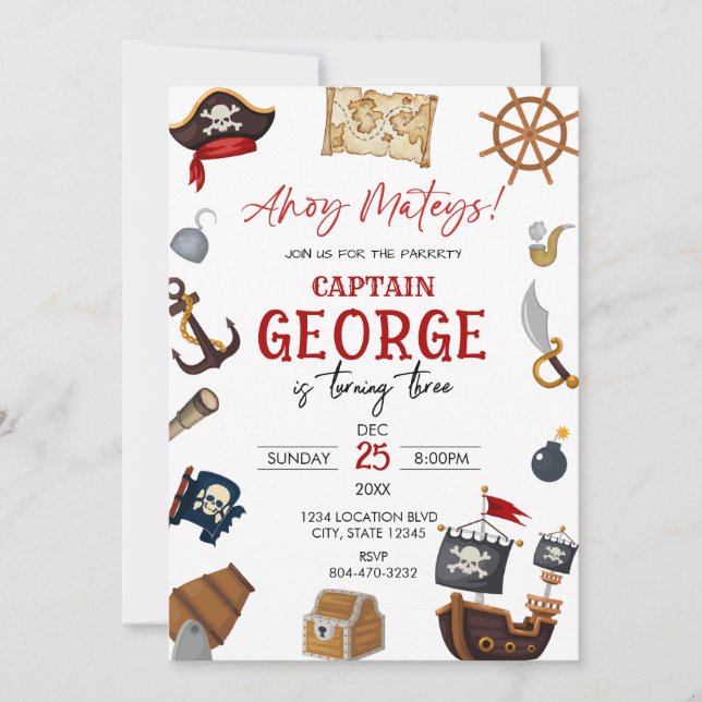 Invitation Joyeux anniversaire garçon pirate (Devant)