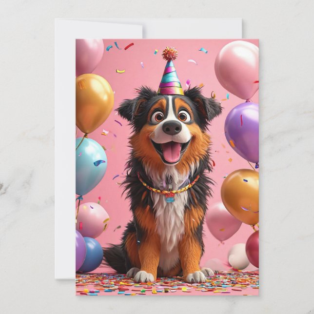Invitation 🎉 Joyeux Anniversaire Gâteau de Fête pour Chien (Devant)
