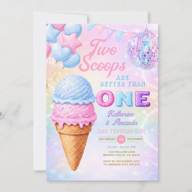 Invitation Joyeux Anniversaire Glitter Pastel Arc-en-Ciel Gla (Devant)
