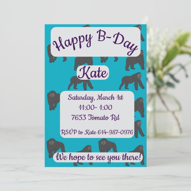 Invitation Joyeux anniversaire gorilles (Debout devant)