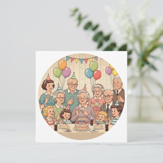 Invitation Joyeux anniversaire grand-mère design Vintage (Debout devant)