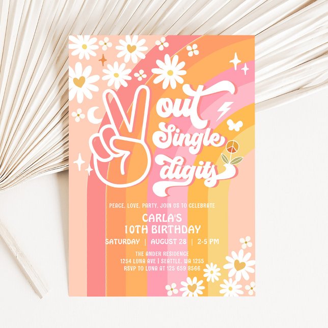 Invitation Joyeux Anniversaire Groovy 10 ans Peace Out (Créateur téléchargé)